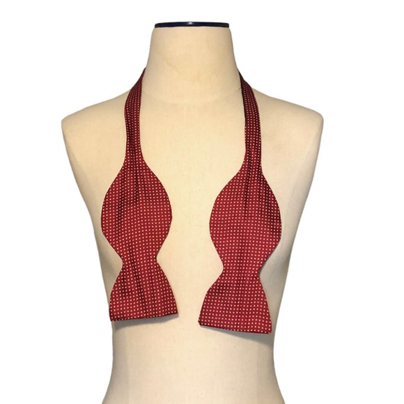 CHRISTIAN DIOR Silk Polka Dot Bow Tie Red with Tan Dots - Picture 4 of 8